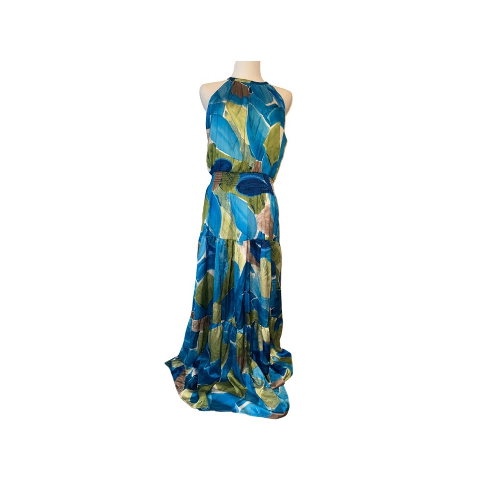 Nicole Miller New York Blue and Green Halter Maxi Dress